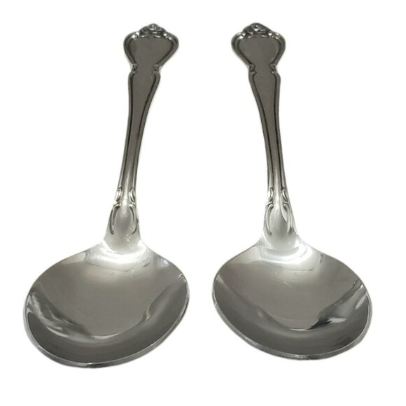 Oneida Rogers True Arbor Rose 2 Oval Soup Spoons Stainless Replacement Flatware - Picture 6 of 7